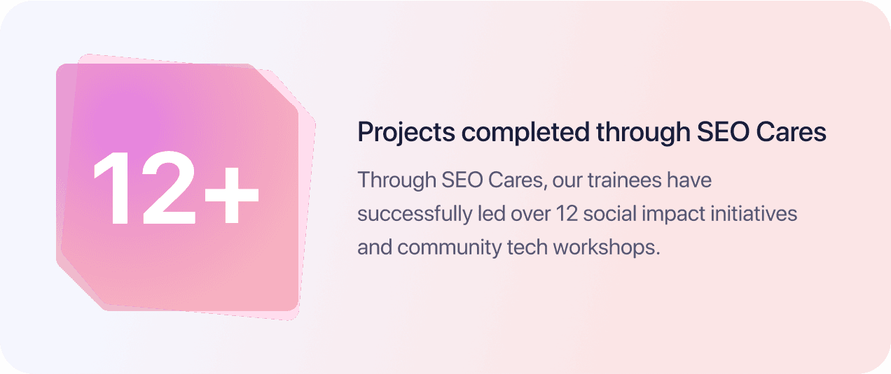 12+ Projects completed through SEO Cares  - hover state